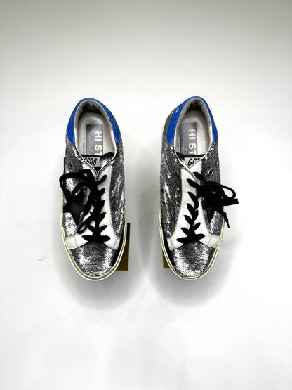 Golden Goose Deluxe Brand Hi Star Silver Sequined Sneakers - Gently Worn - Authentic