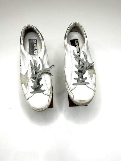 Golden Goose Deluxe Brand White Superstar with Silver Heel Tab and Metal Star Lettering - Previously Owned - Excellent Condition - Authentic