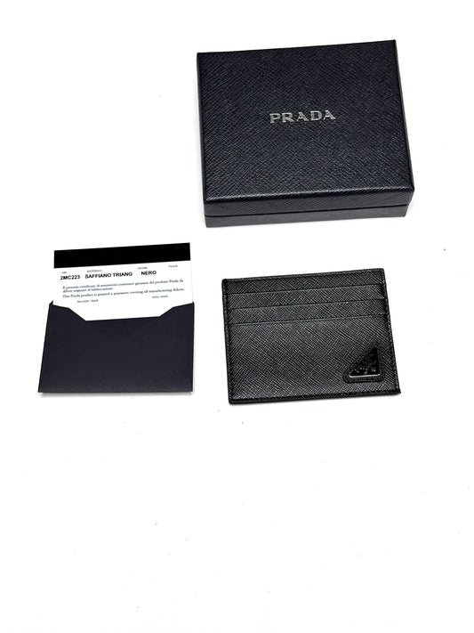 Prada Saffiano Triang Leather Card Case - New in box