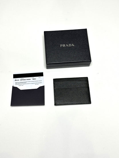 Prada Saffiano Triang Leather Card Case - New in box